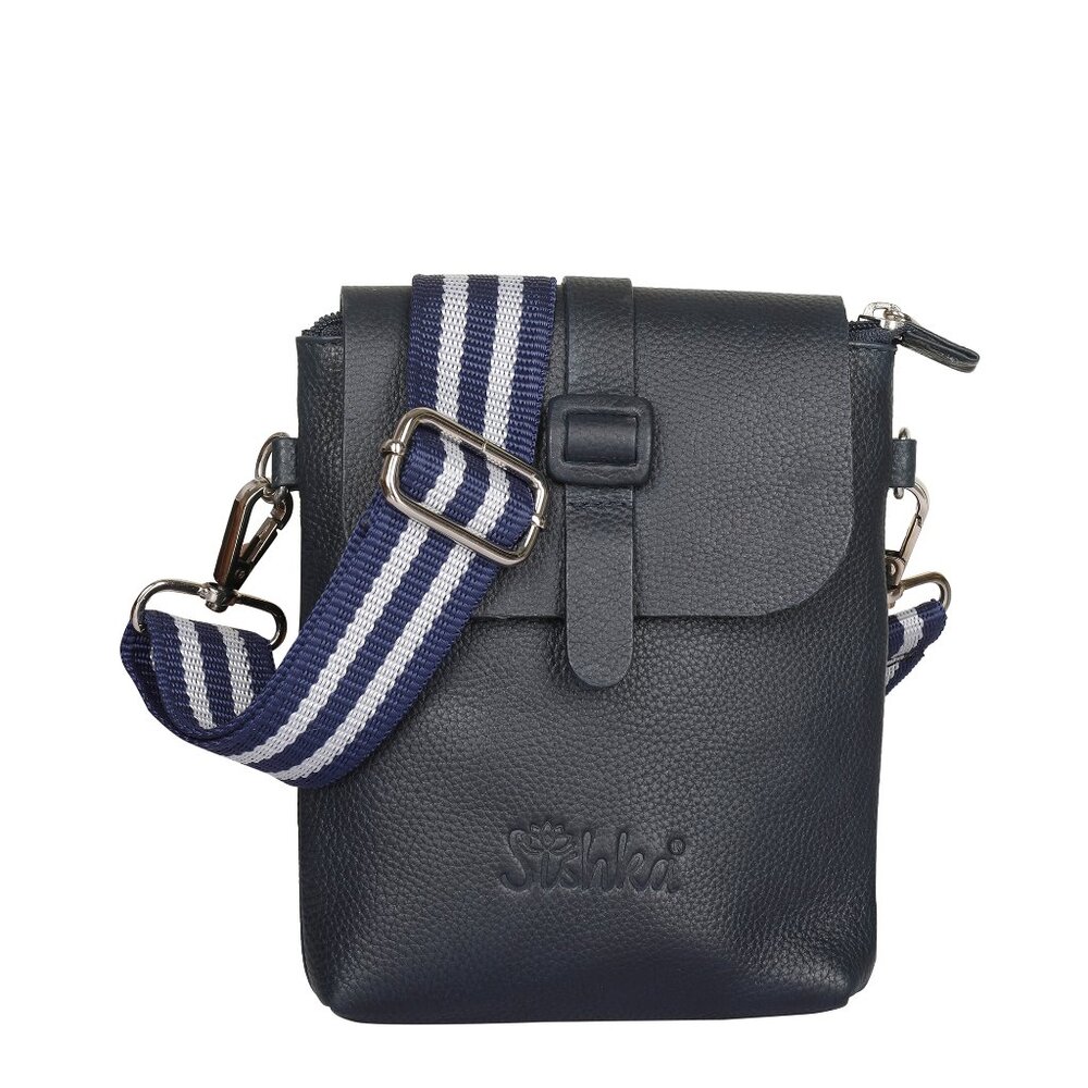 Leather Messenger Bag for Men & Women –Blue Crossbody Shoulder Bag, Side Sling